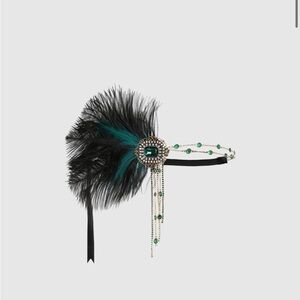 BABEYOND • Elegant Black and Green Feathered Headband •